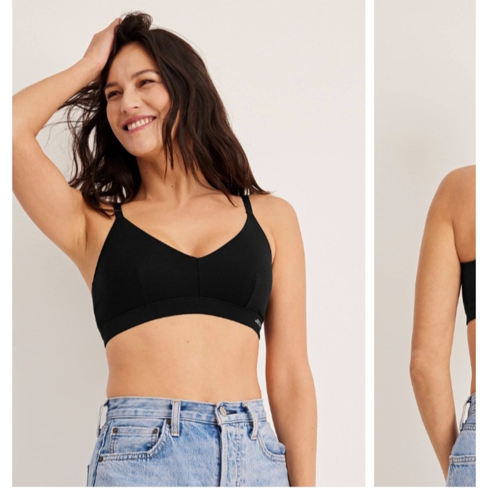 Set Of 3, Organic Cotton Black V-neck Bra, Bralette, Sports Bra, Size L, NWOT